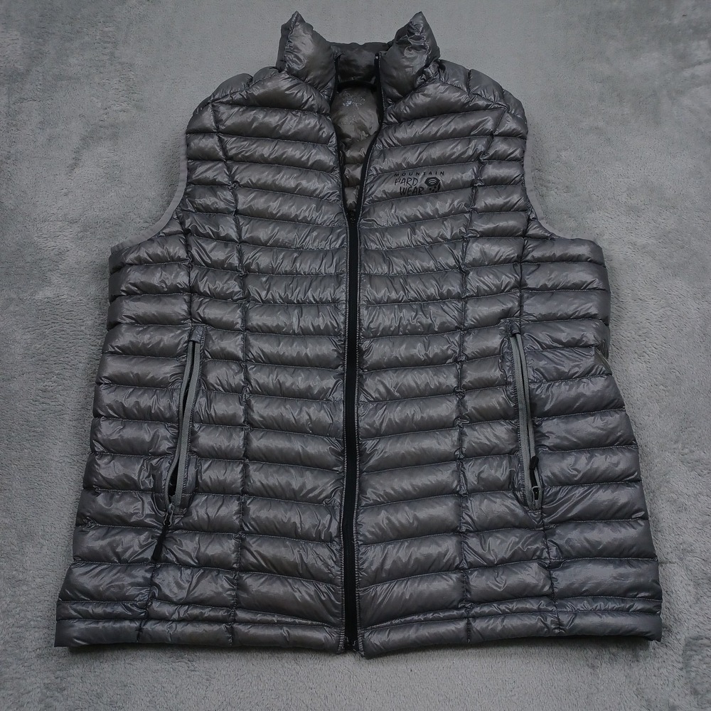 Mountain Hardwear Vest Mens Small Gray Ghost Whisper Full Zip Lightweight Damage
